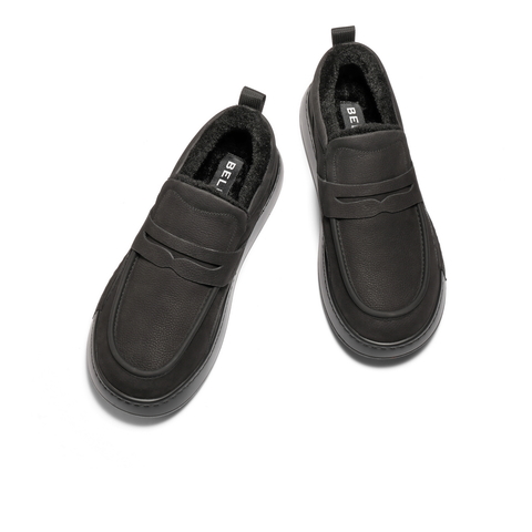 百丽舒适保暖休闲工装鞋男2025新款冬季牛皮革厚底毛毛鞋A2236DM5