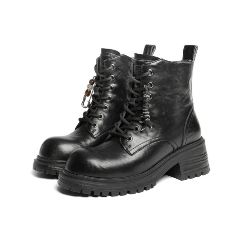 百丽编织绳马丁靴女2025冬新翘头复古短靴DY017DD5