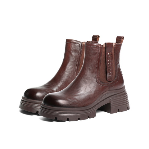 百丽擦色复古切尔西靴女2025冬新商场同款真皮厚底短靴F2K1DDD5