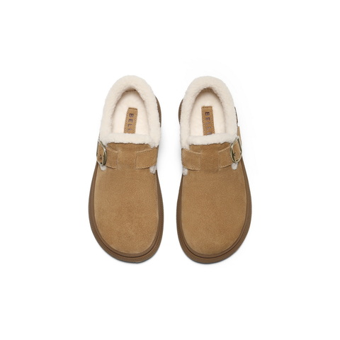 百丽复古皮带扣勃肯鞋女2025冬新厚底保暖休闲毛毛鞋B2922DM5