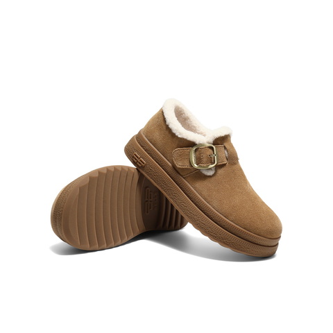 百丽复古皮带扣勃肯鞋女2025冬新厚底保暖休闲毛毛鞋B2922DM5