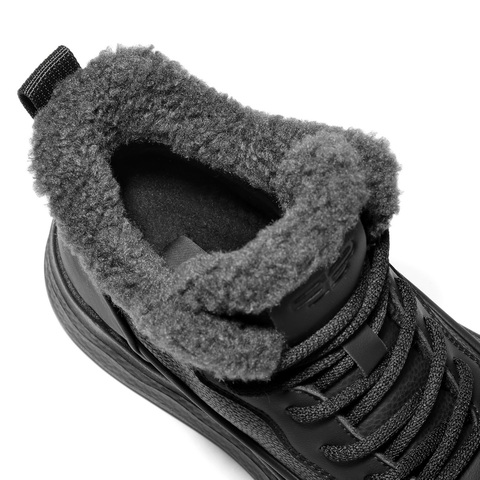 百丽波浪厚底高帮板鞋女2025冬新商场同款加绒保暖休闲鞋E6H1DDD5