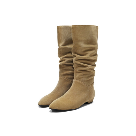 百丽复古绒面西部靴女2025冬新商场同款高筒堆堆长靴E5Z1DDG5