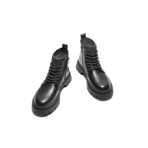 百丽潮搭休闲靴男2025冬新商场同款牛皮革褶皱马丁靴加绒8CQ01DD5