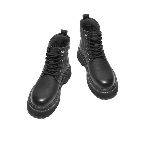 百丽时尚休闲工装靴男2025新冬商场款厚底增高马丁靴加绒8XQ01DD5