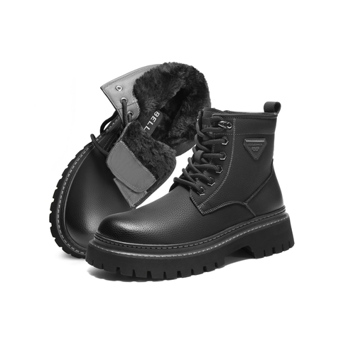 百丽时尚休闲工装靴男2025新冬商场款厚底增高马丁靴加绒8XQ01DD5