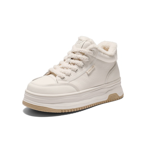 百丽厚底加绒高帮鞋女2025冬新商场同款舒适百搭小白板鞋E6S1DDD5
