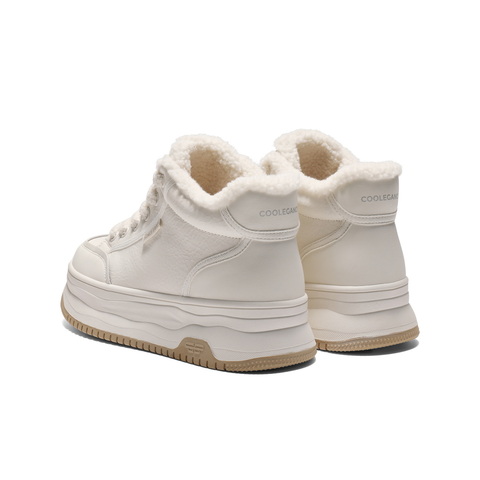 百丽厚底加绒高帮鞋女2025冬新商场同款舒适百搭小白板鞋E6S1DDD5