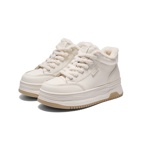 百丽厚底加绒高帮鞋女2025冬新商场同款舒适百搭小白板鞋E6S1DDD5