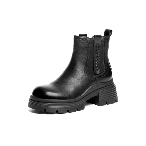 百丽擦色复古切尔西靴女2025冬新商场同款真皮厚底短靴F2K1DDD5