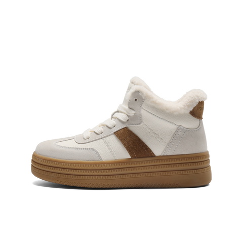 百丽加绒保暖高帮板鞋女2025冬新商场同款厚底增高休闲鞋E5T1DDD5