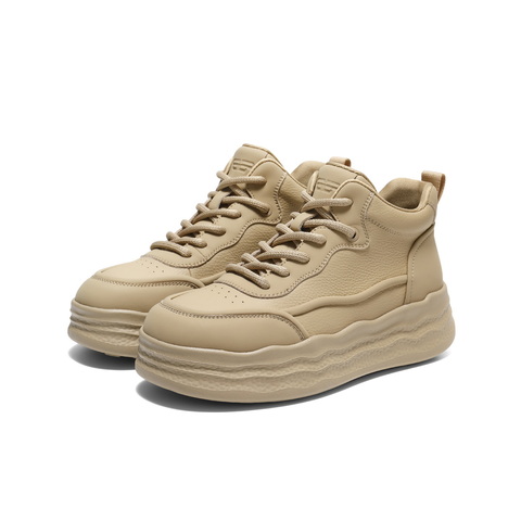 百丽小众波浪底高帮休闲鞋女2025冬新商场同款百搭休闲靴E6H1DDD5