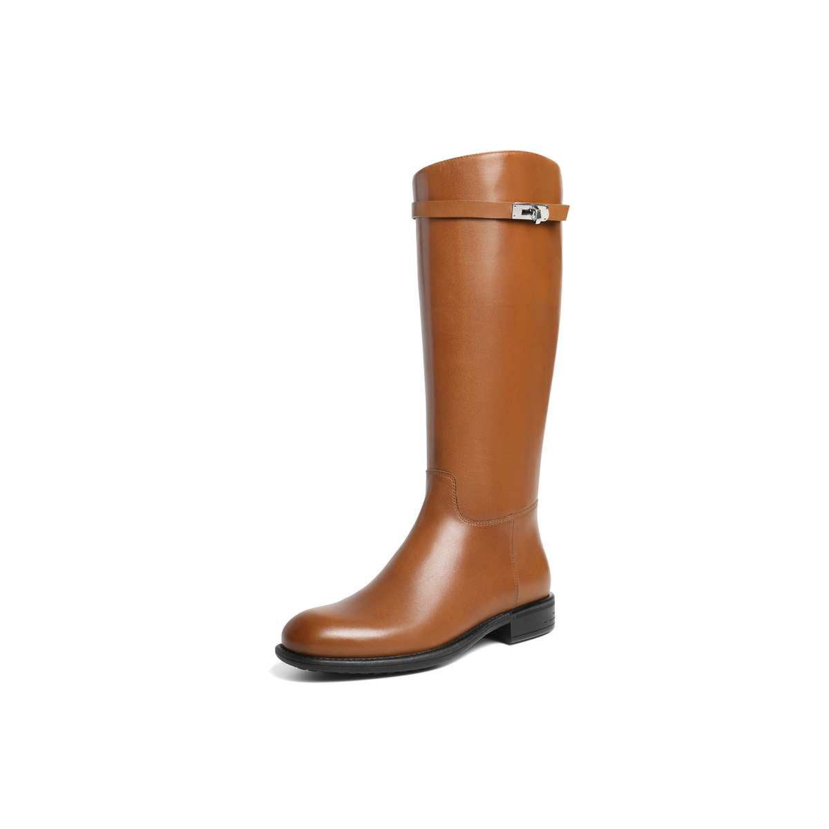 百丽时尚搭扣骑士靴女2025冬新质感真皮舒适方跟高长靴B2820DG5