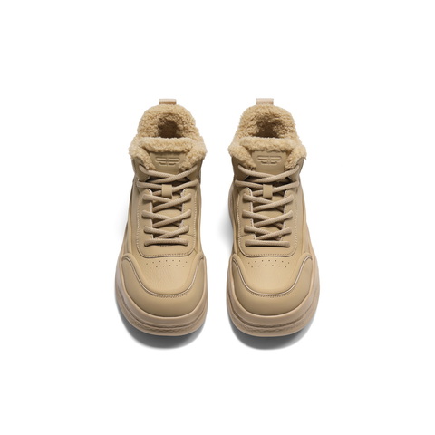 百丽波浪厚底高帮板鞋女2025冬新商场同款加绒保暖休闲鞋E6H1DDD5