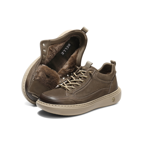 百丽高帮休闲板鞋男2025新款冬商场同款牛皮革套脚工装鞋8YE11DD5