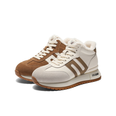 百丽复古跑道高帮鞋女2025冬新商场同款厚底加绒休闲鞋E6Q1DDD5