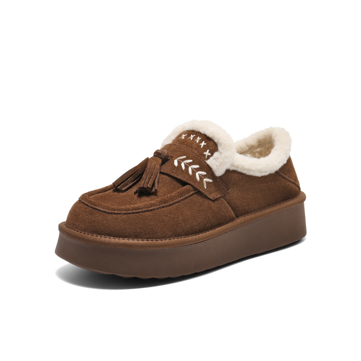 百丽民族风流苏毛毛鞋女2025冬新厚底增高加毛休闲鞋B2827DM5