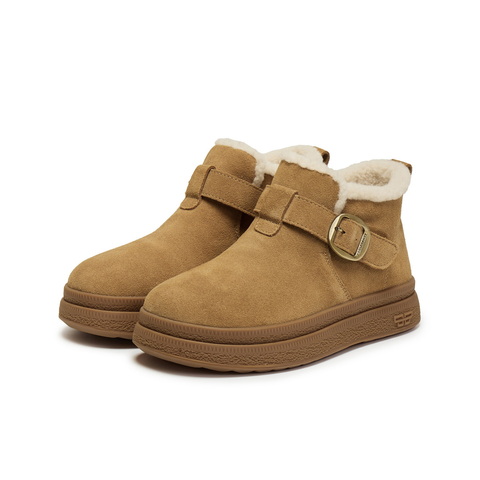 百丽复古皮带扣雪地靴女2025冬新商场同款加毛保暖短靴E4K1DDD5
