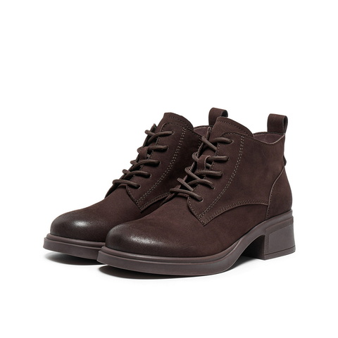 百丽简约复古马丁靴女2025冬新真皮粗跟增高百搭休闲短靴3NW51DD5