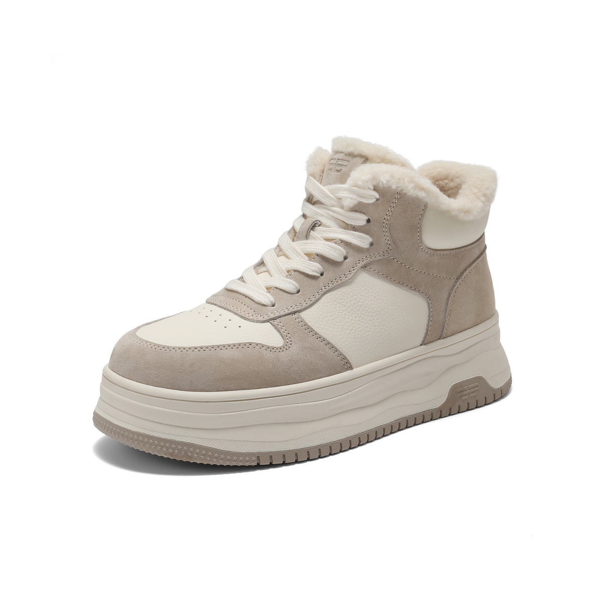 百丽撞色高帮鞋女2025冬新商场同款厚底增高加绒休闲板鞋E6T1DDD5