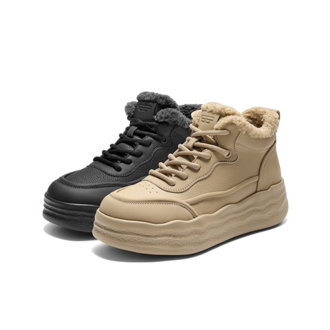 百丽小众波浪底高帮休闲鞋女2025冬新商场同款百搭休闲靴E6H1DDD5