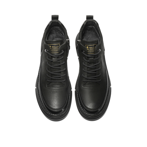 百丽休闲短靴男2025冬新商场同款牛皮革高帮板鞋加绒保暖8DS01DD5