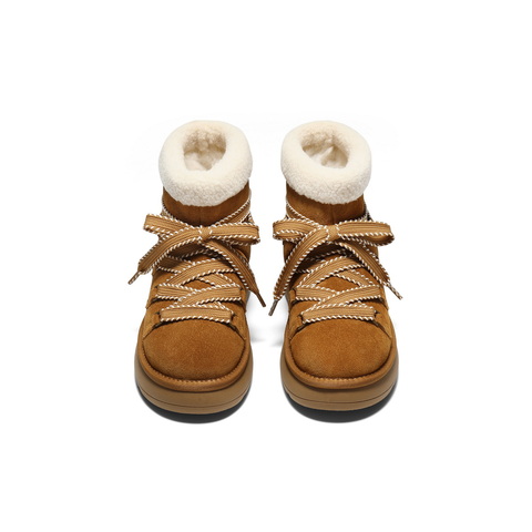 百丽复古时尚鞋面绑带雪地靴女2025冬新舒适保暖休闲短靴B2949DD5