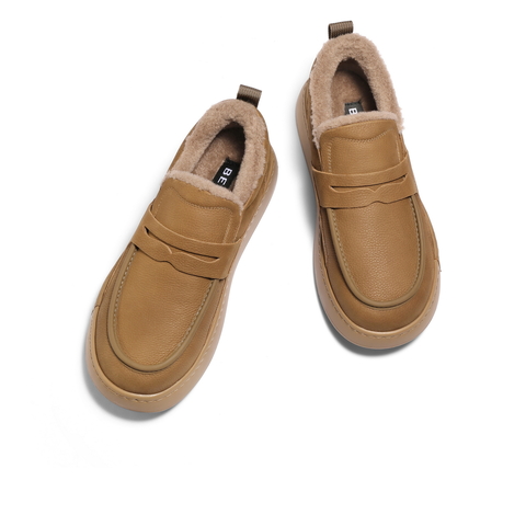 百丽舒适保暖休闲工装鞋男2025新款冬季牛皮革厚底毛毛鞋A2236DM5