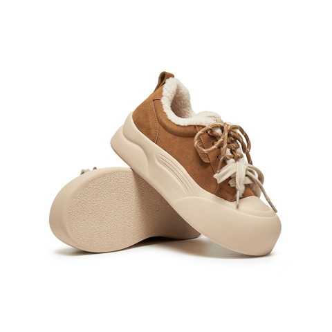 百丽复古厚底增高毛毛鞋女2025冬新加绒保暖休闲板鞋B2842DM5