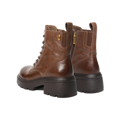 百丽时尚串珠马丁靴女2025冬新抓皱真皮厚底增高休闲短靴B2940DD5