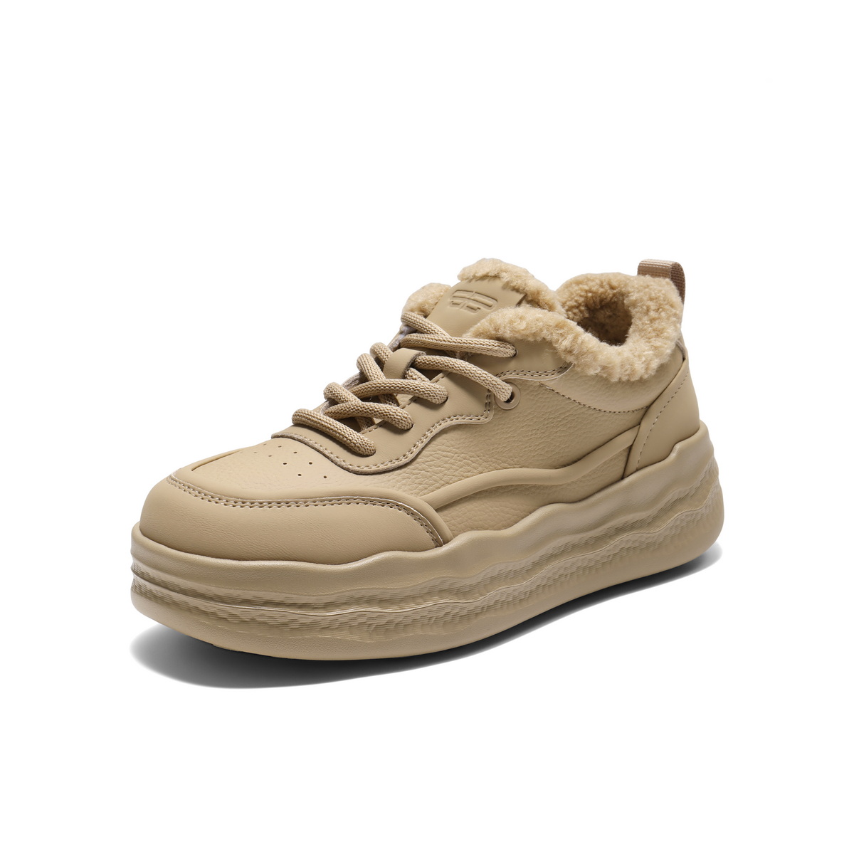 百丽简约百搭高帮板鞋女2025冬新商场同款加绒厚底板鞋E6J1DDM5