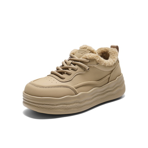 百丽简约百搭高帮板鞋女2025冬新商场同款加绒厚底板鞋E6J1DDM5