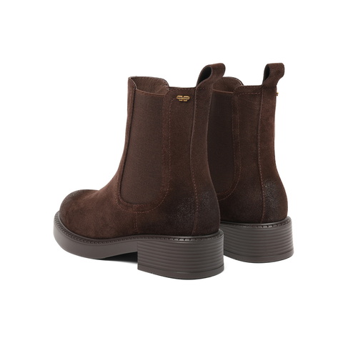 百丽复古切尔西靴女2025冬新商场同款真皮粗跟休闲短靴E8M1DDZ5