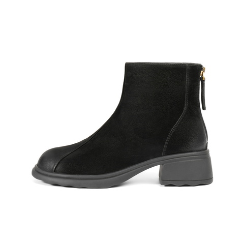 百丽复古擦色时装靴女2025冬新气质百搭粗跟增高短靴B2910DD5