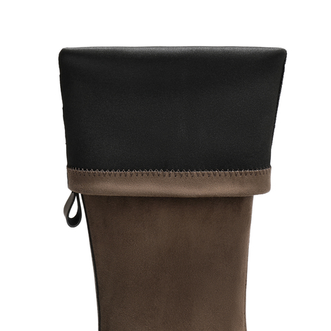 百丽复古时尚绒面弹力靴女2025冬新厚底防撞头弹力高靴E4V1DDG5