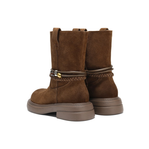 百丽厚底增高休闲靴女2025冬新商场同款复古绒面西部靴E8J1DDZ5