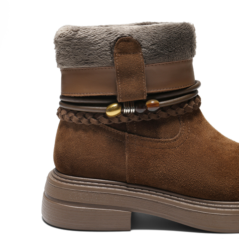 百丽厚底增高休闲靴女2025冬新商场同款复古绒面西部靴E8J1DDZ5