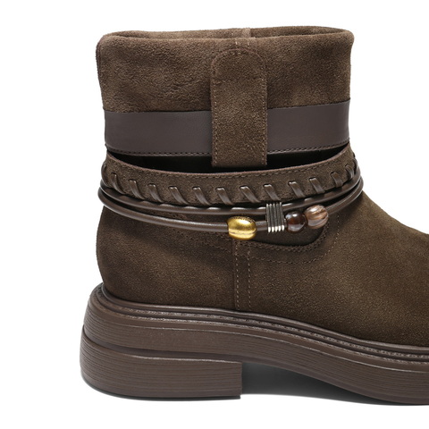 百丽厚底增高休闲靴女2025冬新商场同款复古绒面西部靴E8J1DDZ5