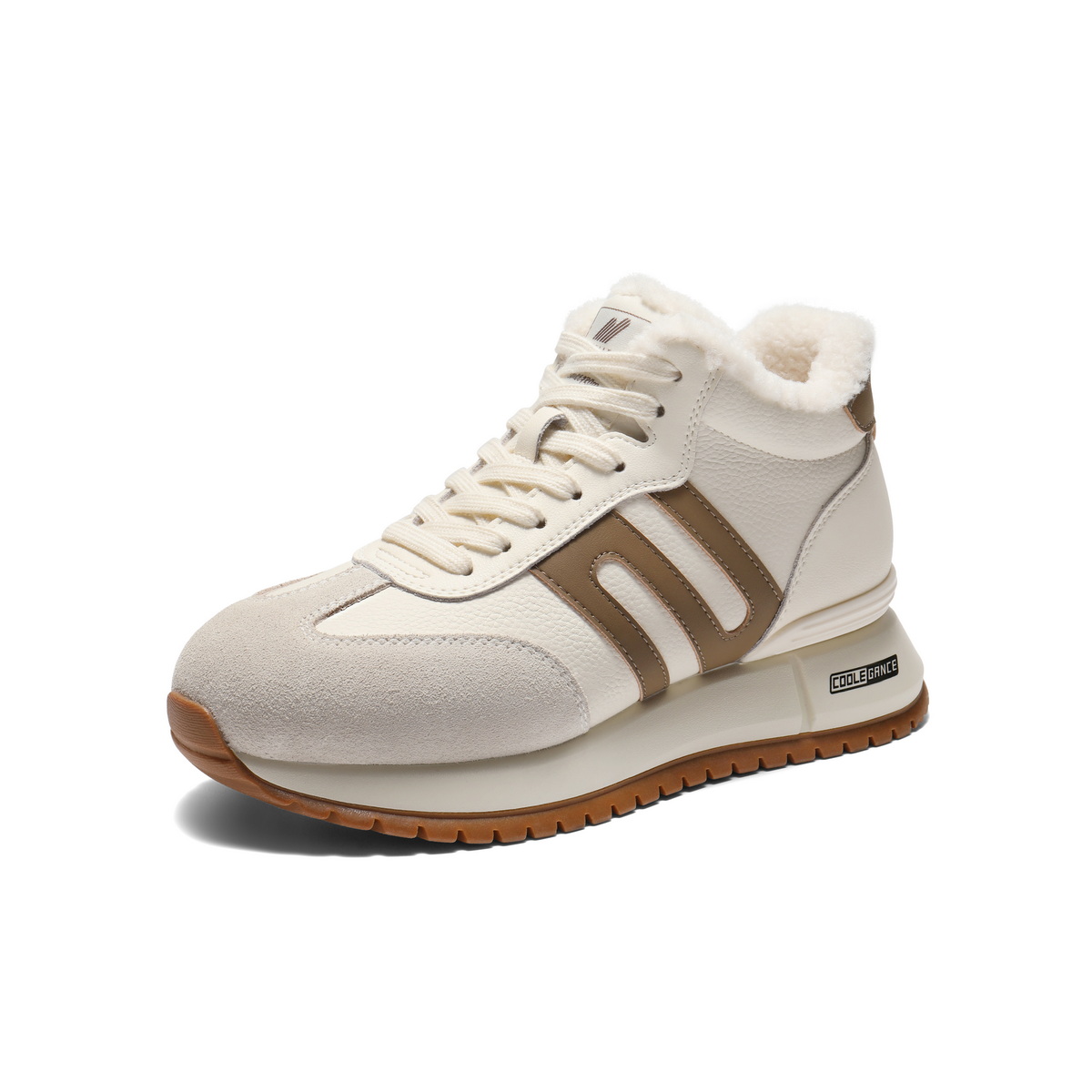 百丽复古跑道高帮鞋女2025冬新商场同款厚底加绒休闲鞋E6Q1DDD5