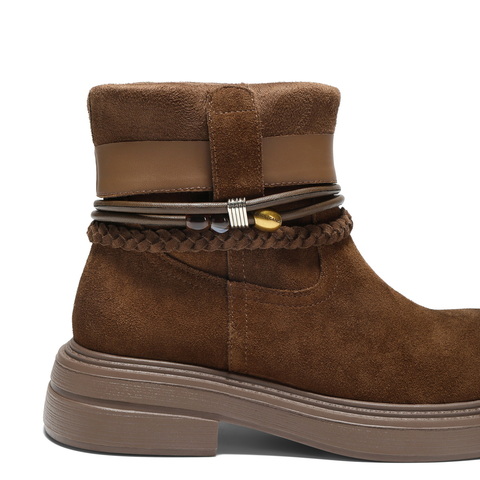 百丽厚底增高休闲靴女2025冬新商场同款复古绒面西部靴E8J1DDZ5