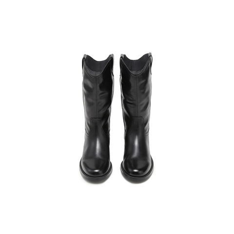 百丽复古做旧擦色时装靴女2025冬新商场同款真皮尖头筒靴3QFD1DS5