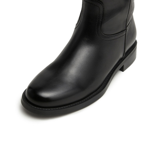 百丽复古做旧擦色时装靴女2025冬新商场同款真皮尖头筒靴3QFD1DS5