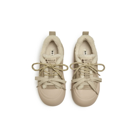 百丽复古厚底增高毛毛鞋女2025冬新加绒保暖休闲板鞋B2842DM5