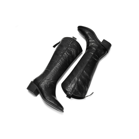 百丽质感显瘦V口时装靴女2025冬新粗跟增高百搭时尚高靴B2880DG5