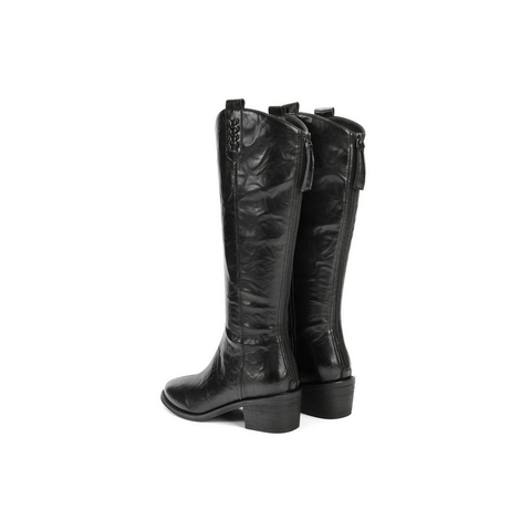 百丽质感显瘦V口时装靴女2025冬新粗跟增高百搭时尚高靴B2880DG5