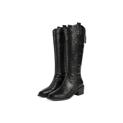 百丽质感显瘦V口时装靴女2025冬新粗跟增高百搭时尚高靴B2880DG5