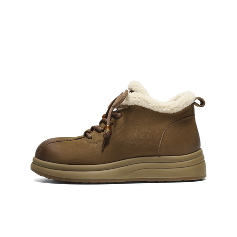 百丽复古可爱大头休闲靴女2025冬新商场同款真皮厚底短靴E5D2DDD5