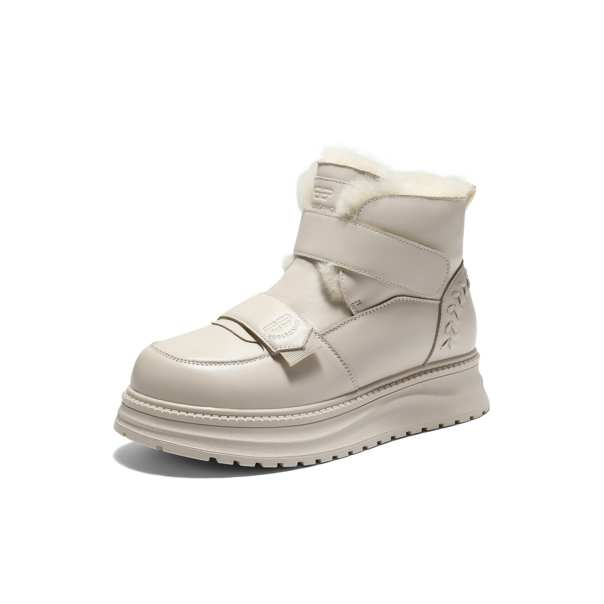 百丽厚底增高雪地靴女2025冬新商场同款保暖魔术贴东北靴E8R1DDD5