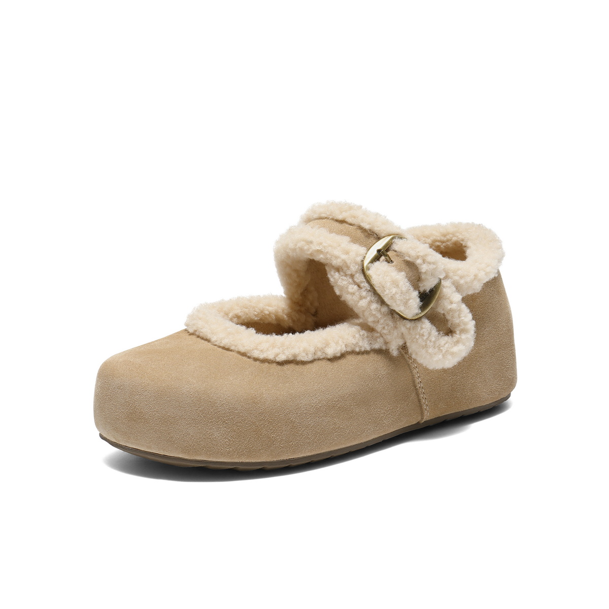 百丽复古毛边勃肯鞋女2025冬新厚底增高加毛玛丽珍鞋E1K1DDM5