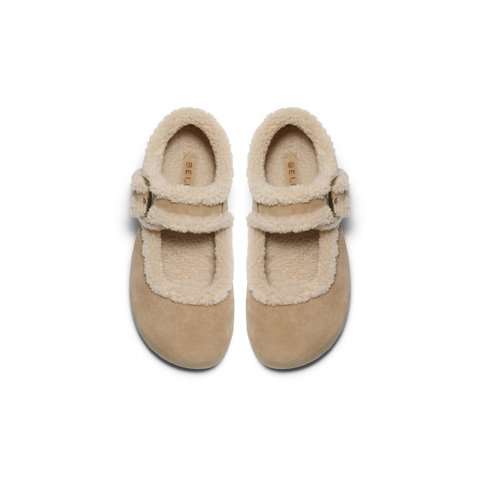 百丽复古毛边勃肯鞋女2025冬新厚底增高加毛玛丽珍鞋E1K1DDM5